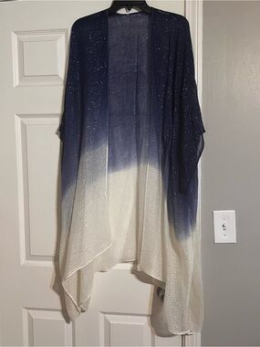 Navy to White Ombre Sheer Sparkle Kimono